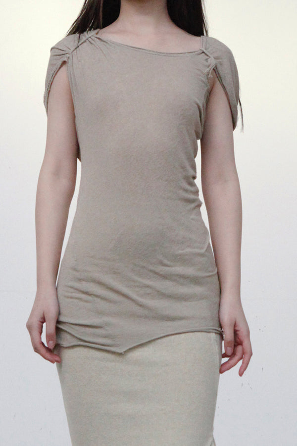 Marc le bihan shoulder lace -off asymmetric short sleeve top 2860 Tilleul